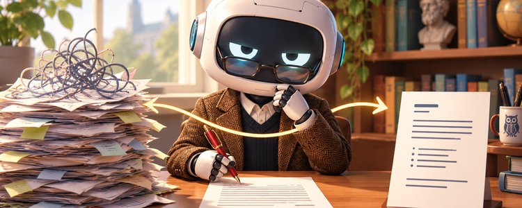 A robot professor summarizing texts.